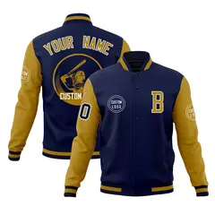 Navy Old Gold Raglan Full-Snap Varsity Letterman Baseball Jacket 1