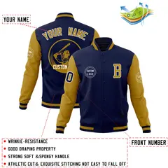 Navy Old Gold Raglan Full-Snap Varsity Letterman Baseball Jacket 4