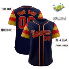 Navy Old Gold Red Sleeve Flag Lace Baseball Jersey 2