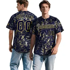 Navy Old Gold Shiny Gold Cracked Texture Baseball Jersey 1