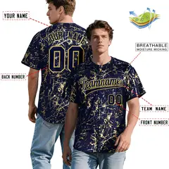 Navy Old Gold Shiny Gold Cracked Texture Baseball Jersey 2