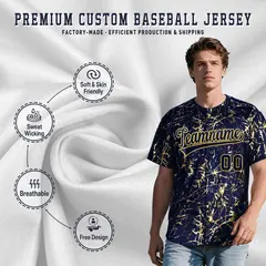 Navy Old Gold Shiny Gold Cracked Texture Baseball Jersey 3