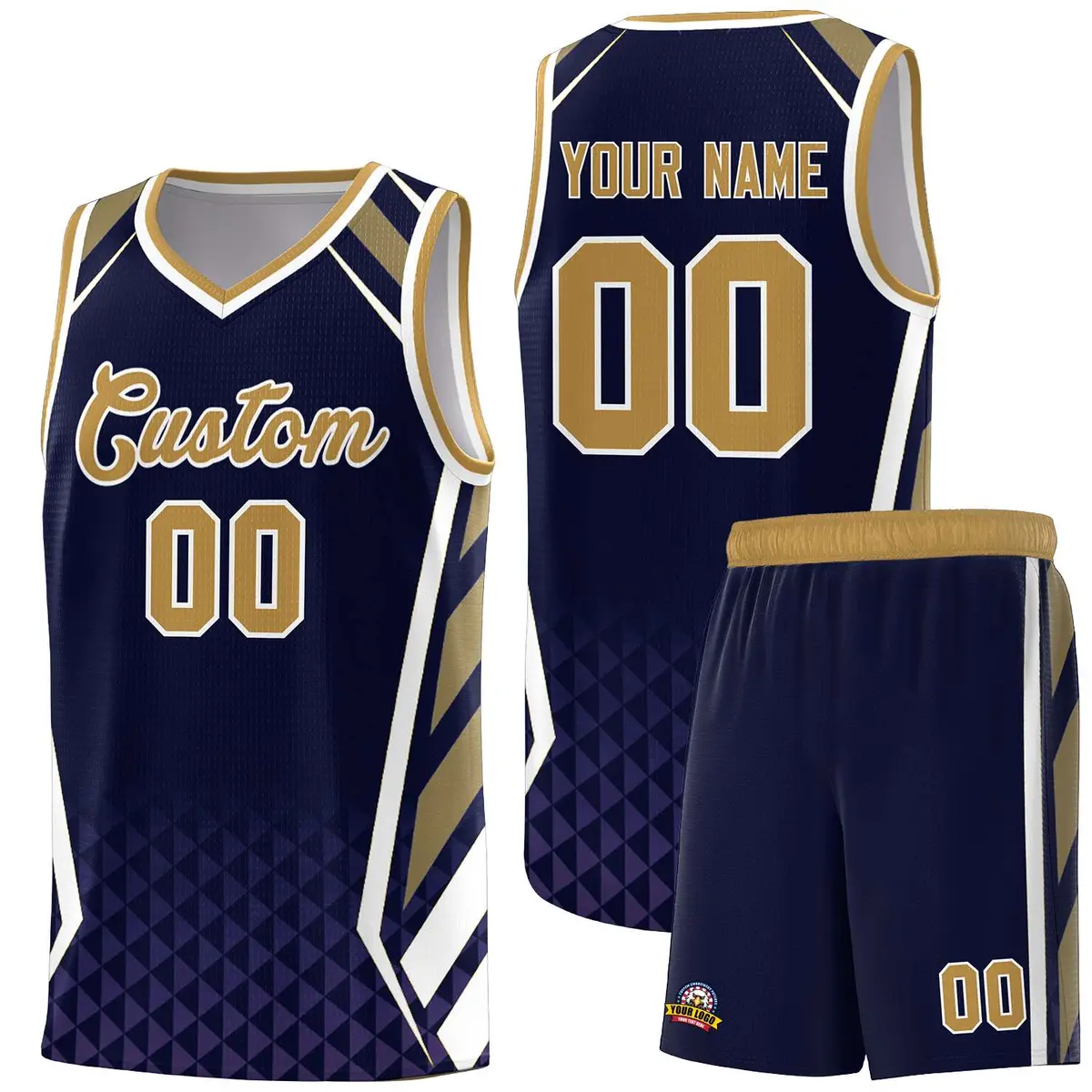 Navy Old Gold Side Slash Diamond Pattern Basketball Jersey