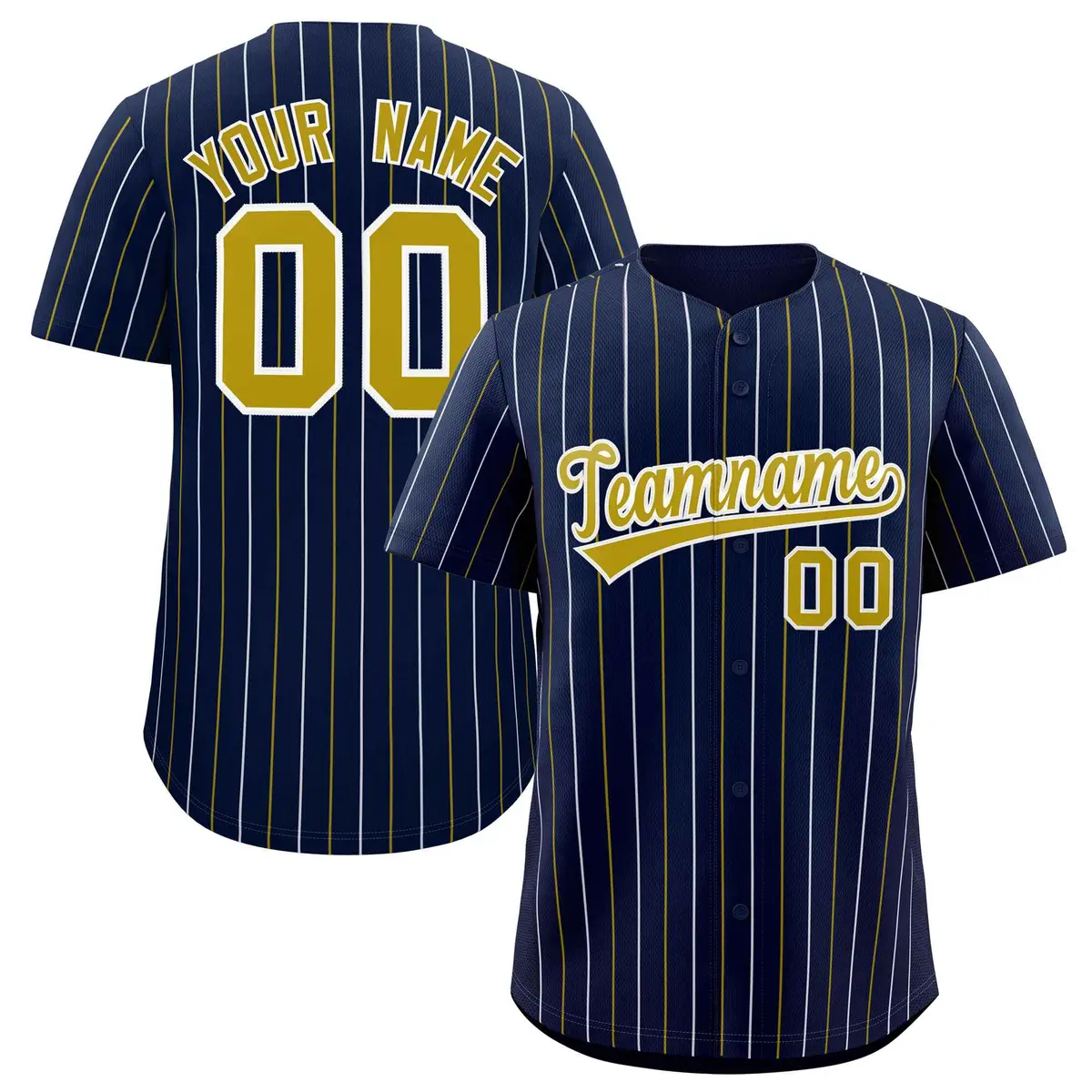 Navy Old Gold White Bi-Color Striped Baseball Jersey