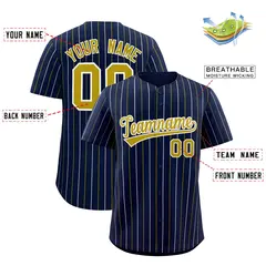Navy Old Gold White Bi-Color Striped Baseball Jersey 2
