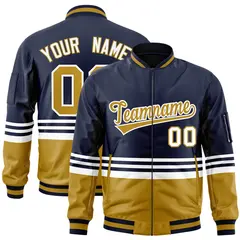 Navy Old Gold-White Color Block Letterman Bomber Jacket