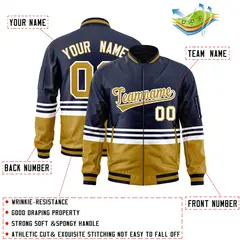 Navy Old Gold-White Color Block Letterman Bomber Jacket 2