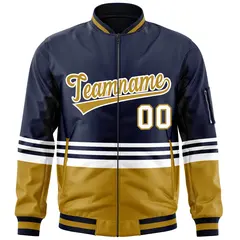 Navy Old Gold-White Color Block Letterman Bomber Jacket 3