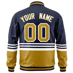 Navy Old Gold-White Color Block Letterman Bomber Jacket 4