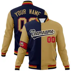 Navy Old Gold White Two Tone Split Letterman Full-Snap Jacket 1