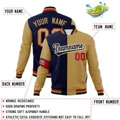 Navy Old Gold White Two Tone Split Letterman Full-Snap Jacket 4