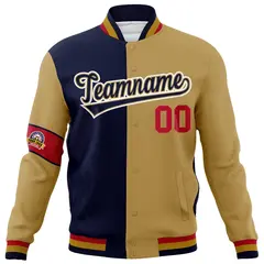 Navy Old Gold White Two Tone Split Letterman Full-Snap Jacket 5
