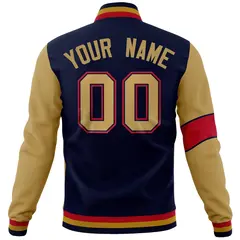 Navy Old Gold White Two Tone Split Letterman Full-Snap Jacket 6