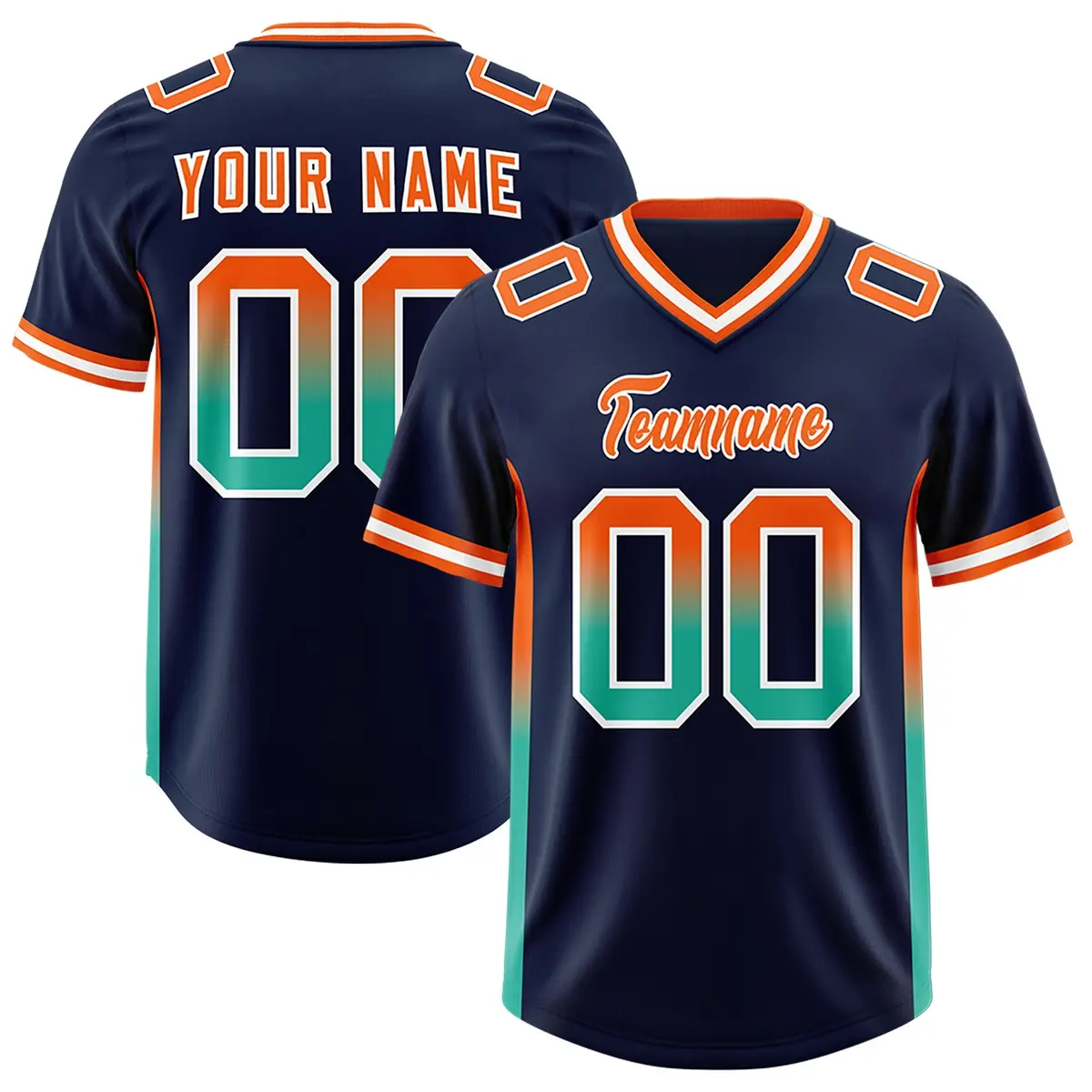Navy Orange and Bright Green Gradient Sides Football Jersey
