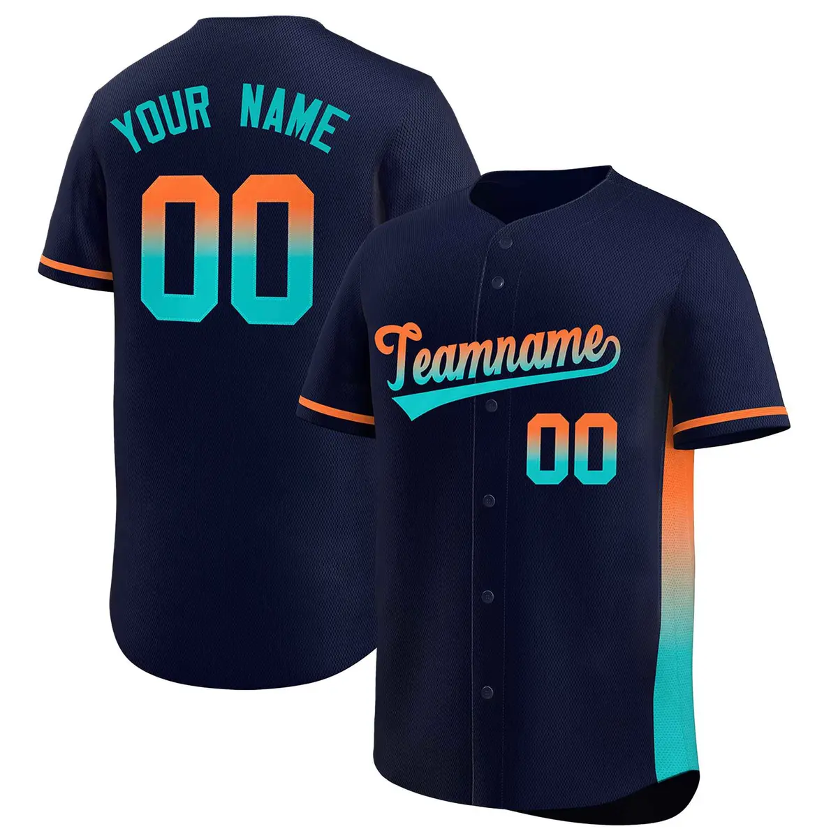 Navy Orange-Aqua Gradient Side Baseball Jersey