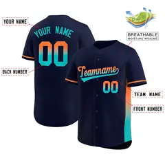 Navy Orange-Aqua Gradient Side Baseball Jersey 2