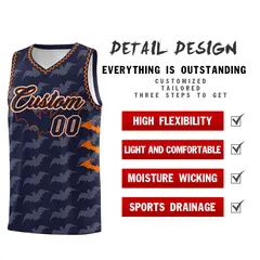 Navy Orange Bat Pattern Halloween Basketball Jersey 2