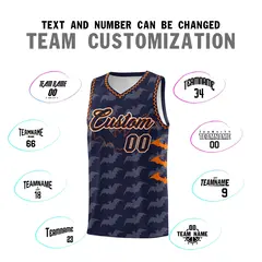 Navy Orange Bat Pattern Halloween Basketball Jersey 4