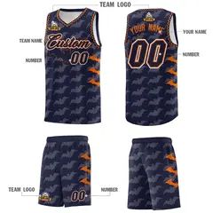Navy Orange Bat Pattern Halloween Basketball Jersey 5