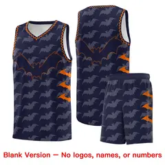 Navy Orange Bat Pattern Halloween Basketball Jersey 7