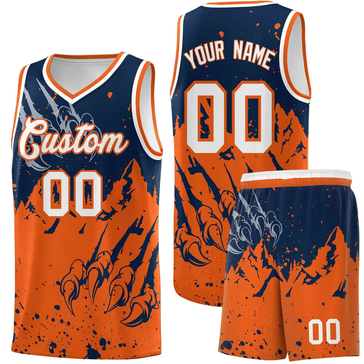 Navy Orange Beast Pattern Sports Basketball Jersey