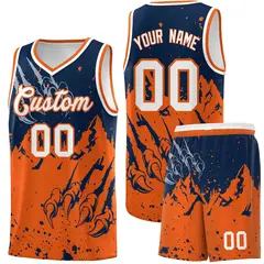 Navy Orange Beast Pattern Sports Basketball Jersey 1