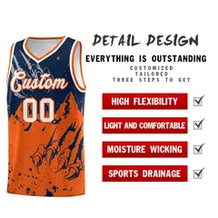 Navy Orange Beast Pattern Sports Basketball Jersey 2