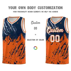 Navy Orange Beast Pattern Sports Basketball Jersey 3
