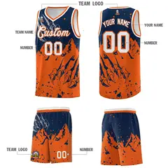 Navy Orange Beast Pattern Sports Basketball Jersey 5