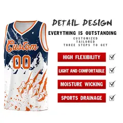 Navy Orange Beast Pattern Sports Basketball Jersey 2
