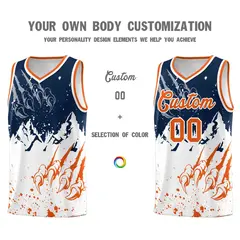 Navy Orange Beast Pattern Sports Basketball Jersey 3