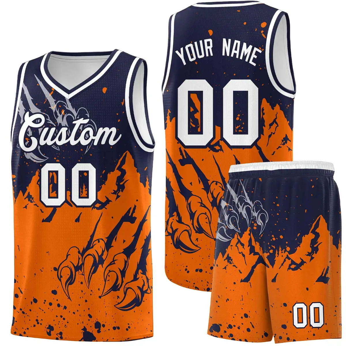 Navy Orange Beast Pattern Sports Basketball Jersey
