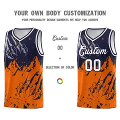 Navy Orange Beast Pattern Sports Basketball Jersey 3