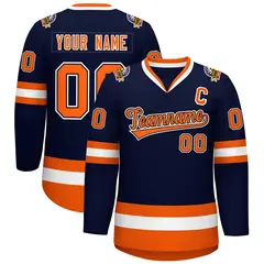 Navy Orange Black-White Classic Style Hockey Jersey