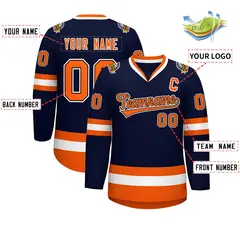 Navy Orange Black-White Classic Style Hockey Jersey 2