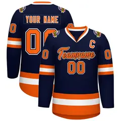Navy Orange Black-White Classic Style Hockey Jersey 1