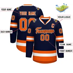 Navy Orange Black-White Classic Style Hockey Jersey 2