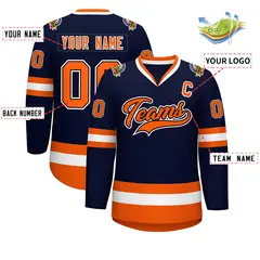 Navy Orange Black-White Classic Style Hockey Jersey 2