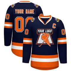 Navy Orange Black-White Classic Style Hockey Jersey 1