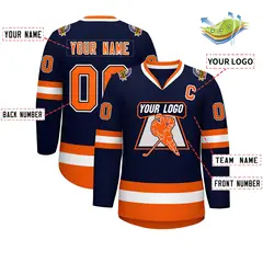 Navy Orange Black-White Classic Style Hockey Jersey 2