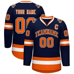 Navy Orange Black-White Classic Style Hockey Jersey 1