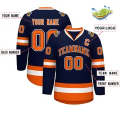 Navy Orange Black-White Classic Style Hockey Jersey 2