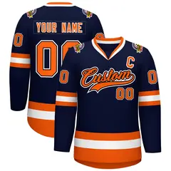 Navy Orange Black-White Classic Style Hockey Jersey