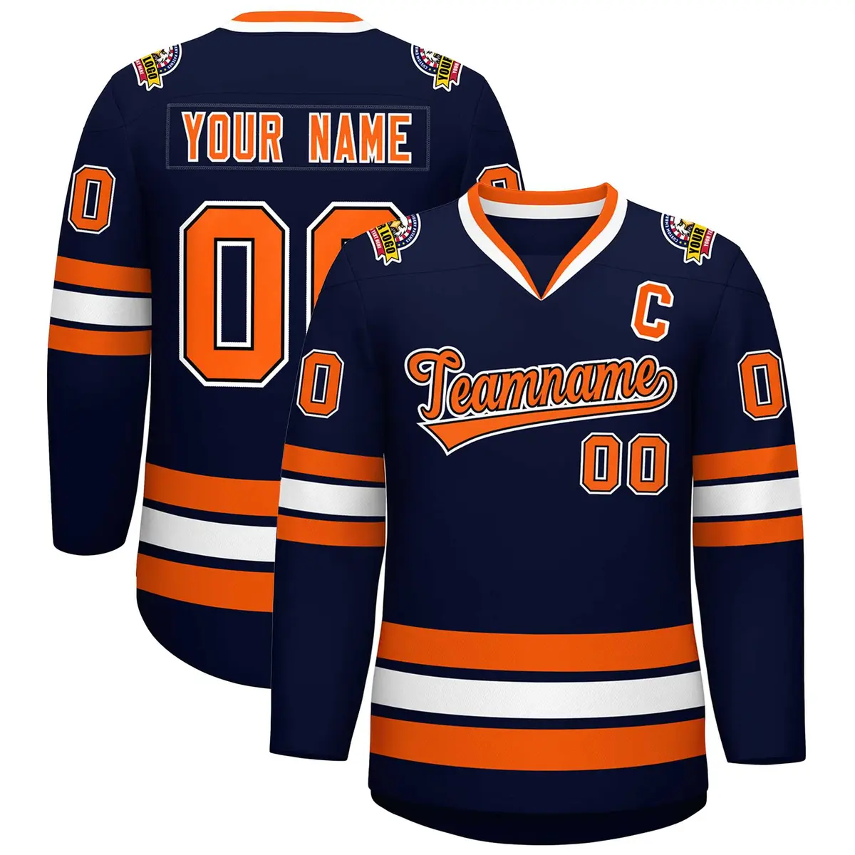 Navy Orange Black-White Classic Style Hockey Jersey