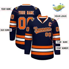 Navy Orange Black-White Classic Style Hockey Jersey 2