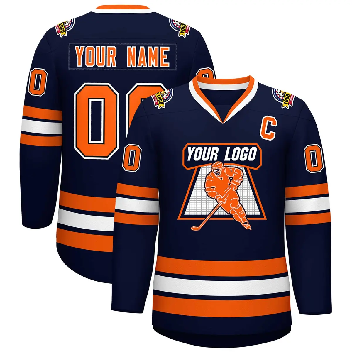 Navy Orange Black-White Classic Style Hockey Jersey