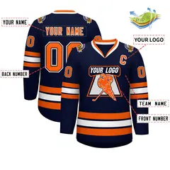 Navy Orange Black-White Classic Style Hockey Jersey 2