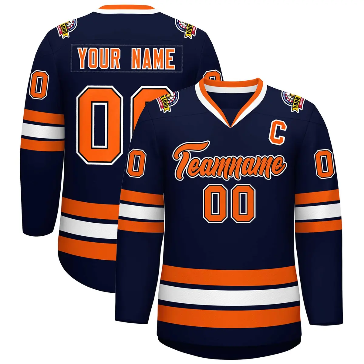 Navy Orange Black-White Classic Style Hockey Jersey