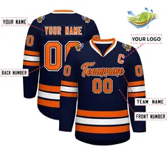 Navy Orange Black-White Classic Style Hockey Jersey 2