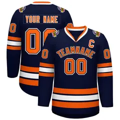 Navy Orange Black-White Classic Style Hockey Jersey 1